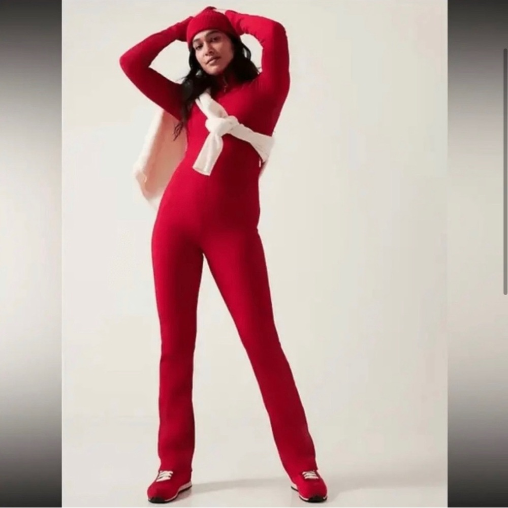 NWT Athleta x Alicia Keys Goddess Red Ribbed Mock Neck Half Zip Bodysuit Small